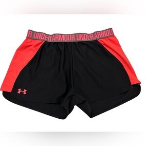 Under Armour Women's Heat Gear Shorts Loose Fit Size Large Pink & Black Pockets